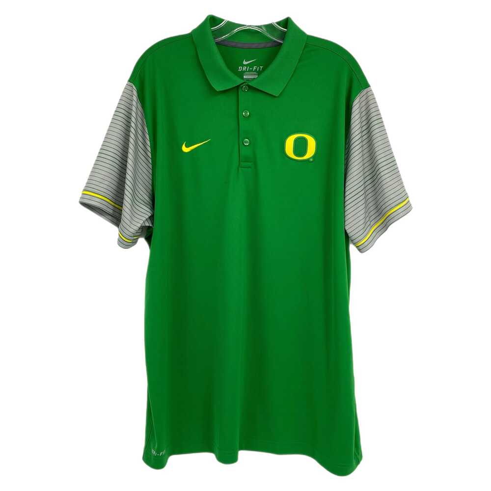 Nike Green Gray Striped Sleeve Polo | University of Oregon XL